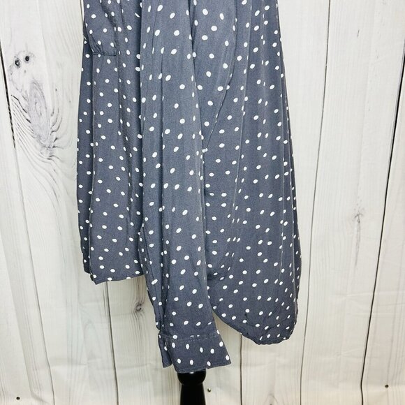 Ann Taylor Loft Gray White Polka Dot Collared Button Up Top Shirt Sz L Rayon - Picture 5 of 8